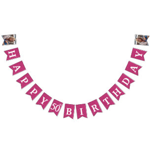 Happy 50. Geburtstag Foto Hot Pink Glitter Wimpelkette