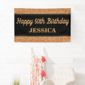 Happy 50. Geburtstag Gold Glitzer Black Banner (Insitu)