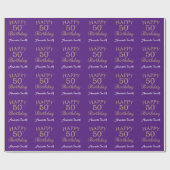 Happy 50. Geburtstag Gold Glitzer und Lila Geschenkpapier (Flach)