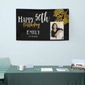 Happy 50. Geburtstag Gold Laub Foto Hintergrund Banner (Messeveranstaltung)