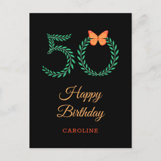 Happy 50. Geburtstag Grüne Schmetterling Postcard Postkarte