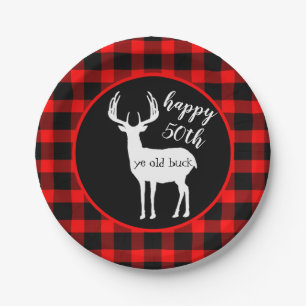 Happy 50. Geburtstag ihr alten Buck Buffalo Karier Pappteller