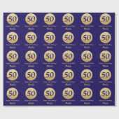 Happy 50. Geburtstag Navy Blue und Gold Glitzer Geschenkpapier (Flach)