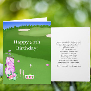Happy 50. Geburtstag Pink Golf Bag auf Golfplatz Karte