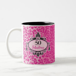 Happy 50. Geburtstag Pink Leopard 50 und Fabulous  Zweifarbige Tasse