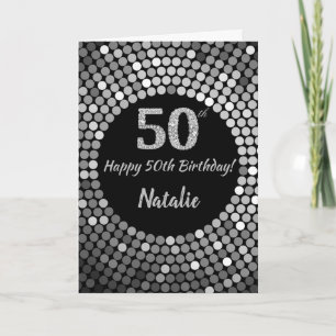 Happy 50. Geburtstagskarte Schwarz/Silber Glitzer  Karte