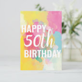 Happy 50. Geburtstagskarte ("Wasserfarben") (Stehend Vorderseite)