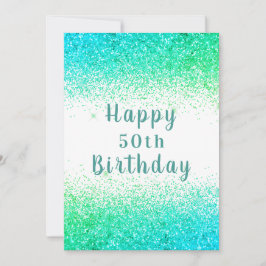 Happy 50. Green & n Blue Glitzer Typografie Karte