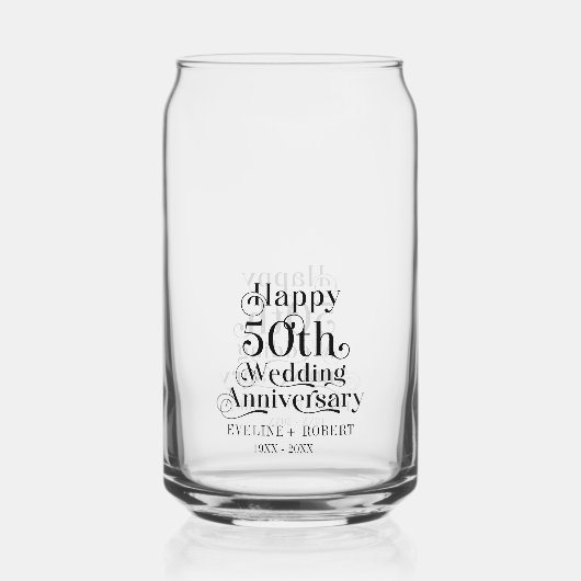 Happy 50. Hochzeitstag Schwarze Typografie Dosenglas (Vorderseite)