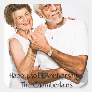 Happy 50. Jubiläum Couple Name Foto Quadratischer Aufkleber