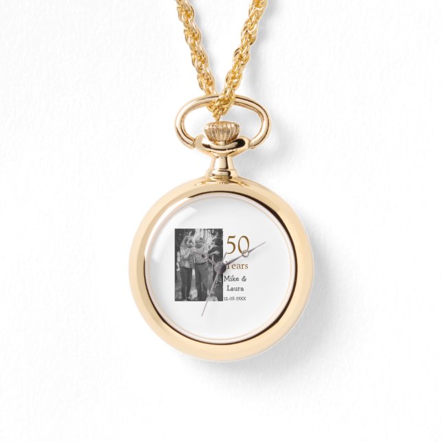 Happy 50. Jubiläum fügen Sie Pärchen Namen Datum H Armbanduhr (Vorderseite)