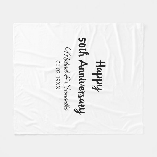 Happy 50. Jubiläum fügen Sie Pärchen Namen Datum H Fleecedecke (Vorderseite (Horizontal))