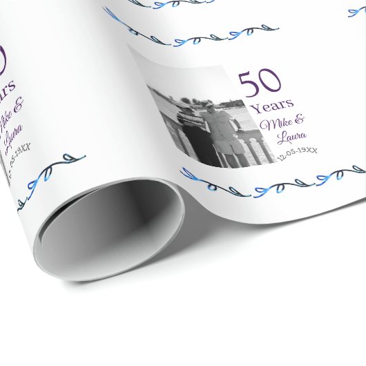 Happy 50. Jubiläum fügen Sie Pärchen Namen Datum H Geschenkpapier (Rolleneckpunkt)