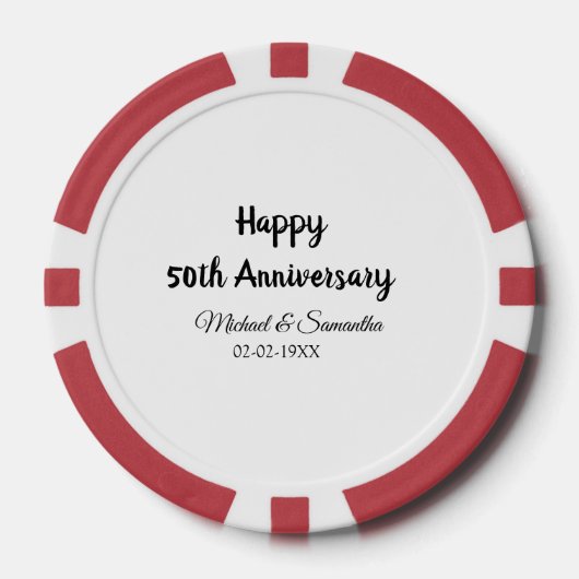 Happy 50. Jubiläum fügen Sie Pärchen Namen Datum H Pokerchips (Vorderseite)