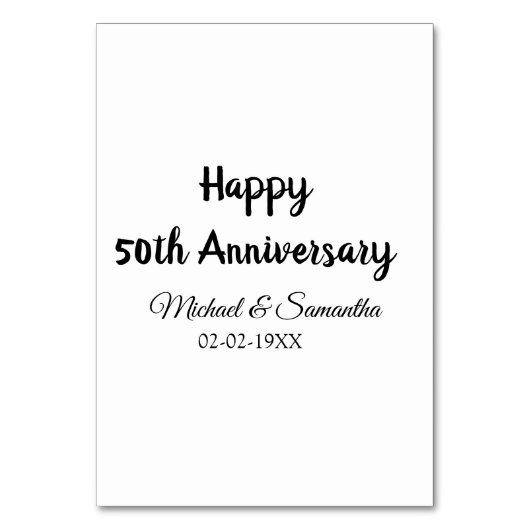 Happy 50. Jubiläum fügen Sie Pärchen Namen Datum H Tischnummer (Vorderseite)