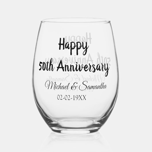 Happy 50. Jubiläum fügen Sie Pärchen Namen Datum H Weinglas Ohne Stiel (Rückseite)