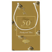 "Happy 50 th Wedding Anniversary" 3D-Rose auf Ochr Kleine Geschenktüte (Rückseite)