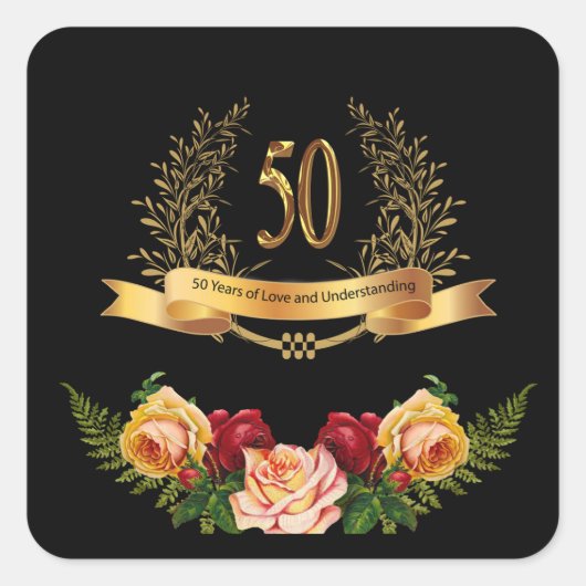 Happy 50. Wedding Anniversary Classic Round Stick Quadratischer Aufkleber (Vorderseite)