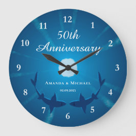 Happy 50. Wedding Anniversary Couple Sharks Moon Große Wanduhr
