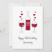 Happy 50. Wedding Anniversary Red Wine Heart Card (Vorderseite)