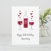 Happy 50. Wedding Anniversary Red Wine Heart Card (Stehend Vorderseite)