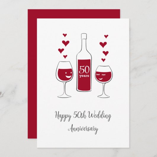 Happy 50. Wedding Anniversary Red Wine Heart Card (Vorne/Hinten)