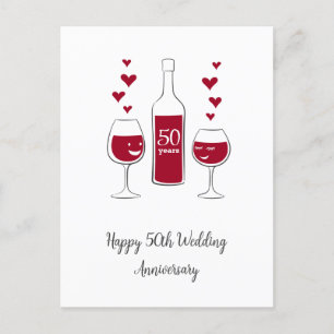 Happy 50. Wedding Anniversary Red Wine Heart Card Postkarte