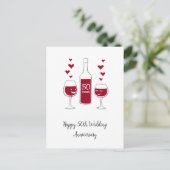 Happy 50. Wedding Anniversary Red Wine Heart Card Postkarte (Stehend Vorderseite)