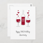 Happy 50. Wedding Anniversary Red Wine Heart Card Postkarte (Vorne/Hinten)