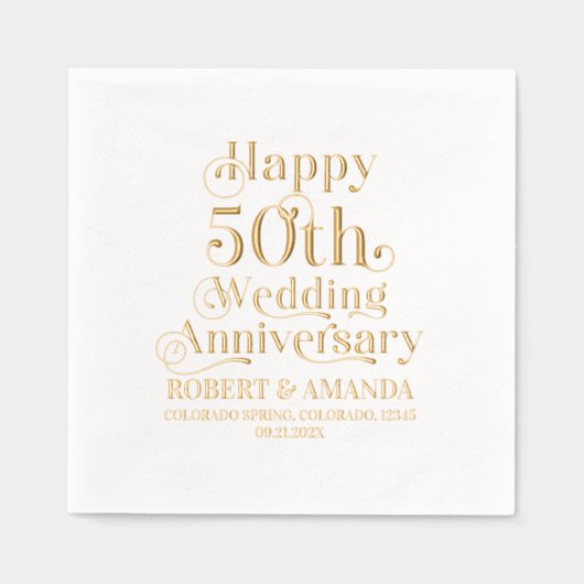 Happy 50. Wedding Anniversary Retro Typografie Servietten Mit Folie (Vorderseite)