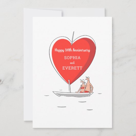 Happy 50. Wedding Anniversary Sailboat Heart Card (Vorderseite)