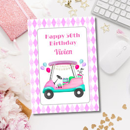 Happy 50. Women's Golf Party Cart Birthday Karte