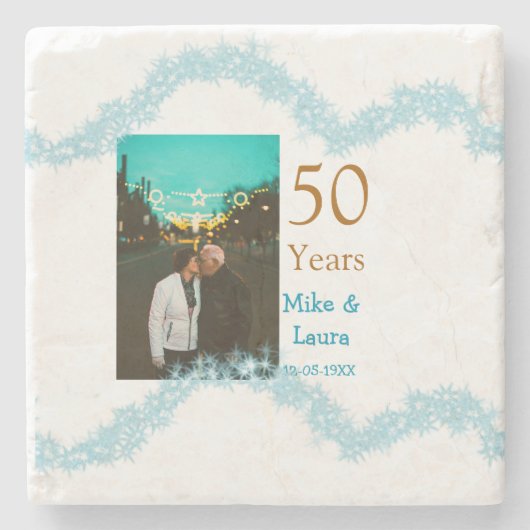 Happy 50th anniversary add couple name date weddin steinuntersetzer (Vorderseite)