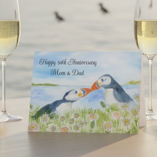 Happy 50th Anniversary Mom & Dad Puffins  Karte