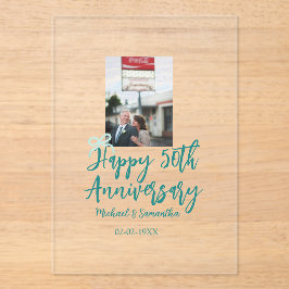 Happy 50th anniversary photo turquoise bow name da acryleinladungen