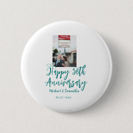 Happy 50th anniversary photo turquoise bow name da button