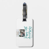 Happy 50th anniversary photo turquoise bow name da gepäckanhänger (Rückseite vertikal)