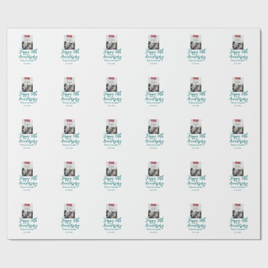 Happy 50th anniversary photo turquoise bow name da geschenkpapier (Flach)