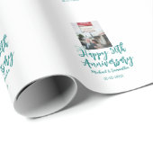 Happy 50th anniversary photo turquoise bow name da geschenkpapier (Rolleneckpunkt)