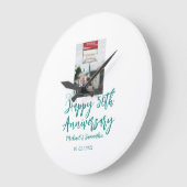 Happy 50th anniversary photo turquoise bow name da große wanduhr (Winkel)
