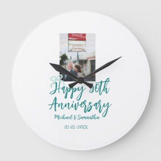 Happy 50th anniversary photo turquoise bow name da große wanduhr