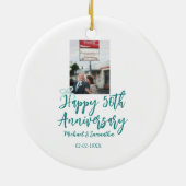 Happy 50th anniversary photo turquoise bow name da keramik ornament (Hinten)