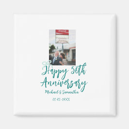 Happy 50th anniversary photo turquoise bow name da magnet