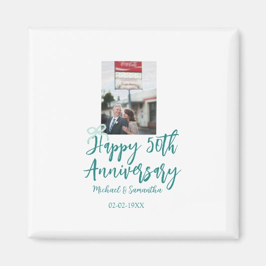 Happy 50th anniversary photo turquoise bow name da magnet (Vorne)