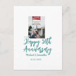 Happy 50th anniversary photo turquoise bow name da postkarte