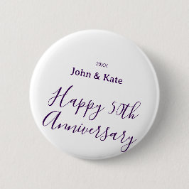 Happy 50th anniversary purple name year simple  button