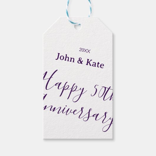 Happy 50th anniversary purple name year simple  geschenkanhänger (Vorderseite)