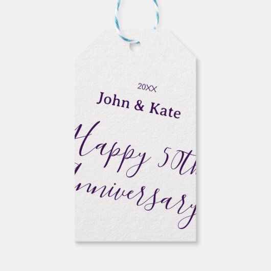 Happy 50th anniversary purple name year simple  geschenkanhänger (Rückseite)