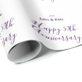 Happy 50th anniversary purple name year simple geschenkpapier (Rolleneckpunkt)