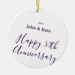 Happy 50th anniversary purple name year simple  keramik ornament